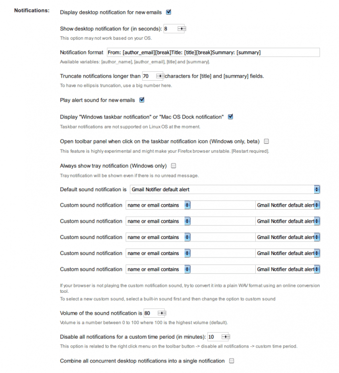 Gmail™ Notifier オプション画面3